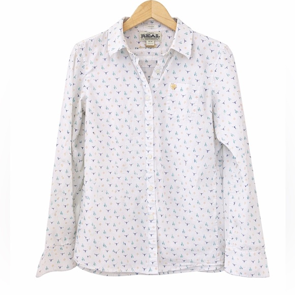 Tops - Ariat REAL Button Down Shirt Western Cactus Longhorn Print M Fitted